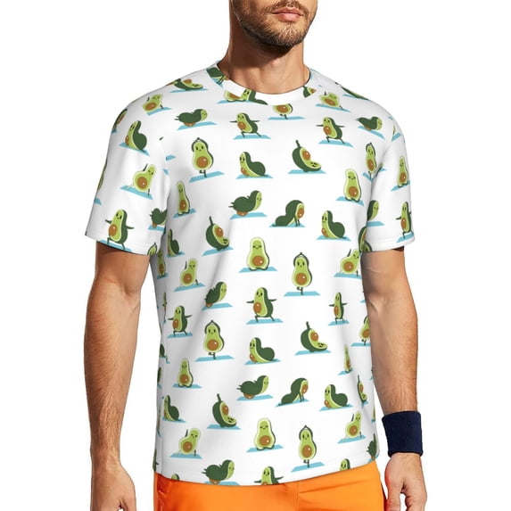 Wukai Cute Avocado Yoga Print Men's Short-Sleeved Mesh T-Shirt,Quick-Dry Short Sleeve Workout T-Shirt-Small