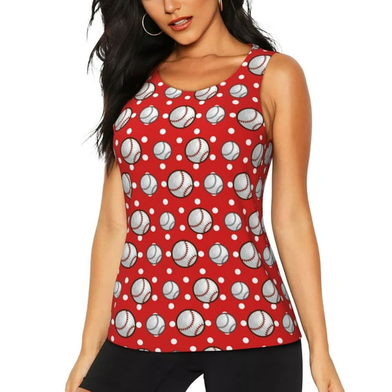 Wukai Cute Baseball Print Women's Workout Tank Top Mesh Yoga Shirts Athletic Running Tank Tops Athletic Gym Shirts - XX-Large