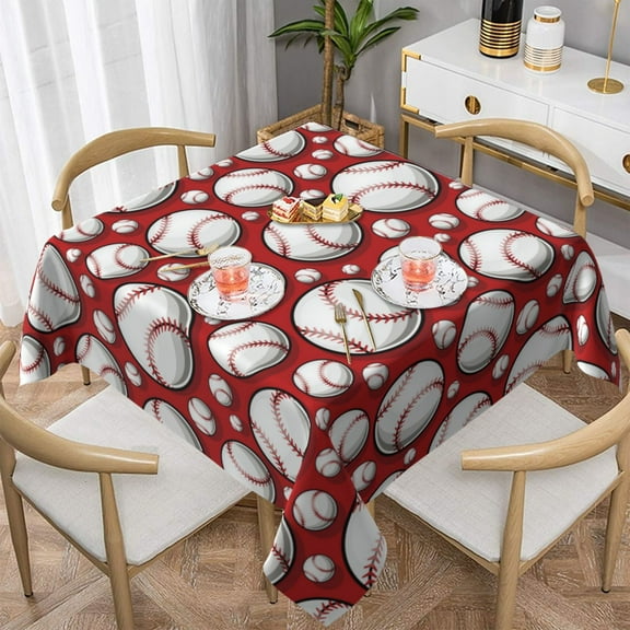 Wukai Cute Baseball Waterproof Tablecloth for Kitchen Dining, Fits Square Tables for 2-4 Seats -54"x54"