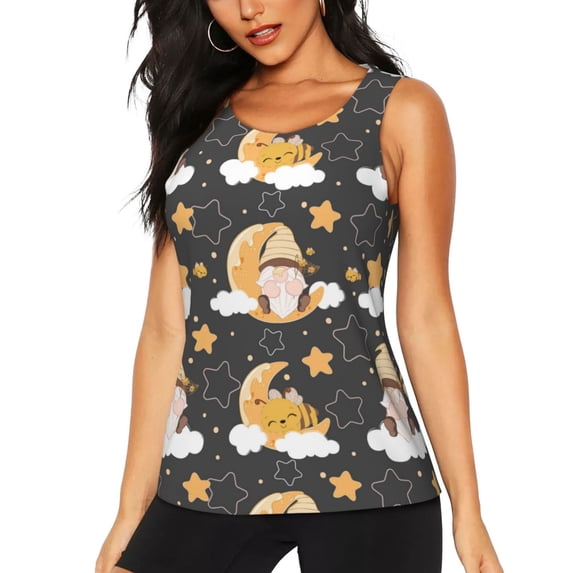 Wukai Cute Bee Gnome Print Women's Workout Tank Top Mesh Yoga Shirts Athletic Running Tank Tops Athletic Gym Shirts - X-Large