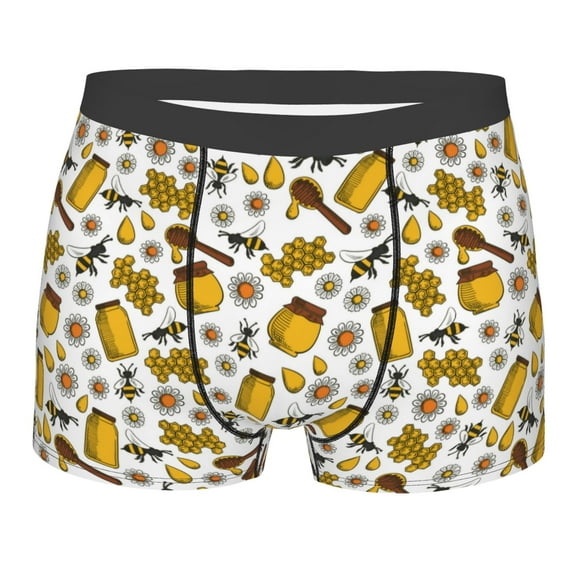 Wukai Cute Bee Print Men’s Underwear Breathable Boxer Briefs, Moisture Wicking & Breathable-X-Large