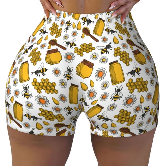 Wukai Cute Bee Print Pack Biker Shorts for Women Yoga Workout Gym Running Scrunch Active Shorts-