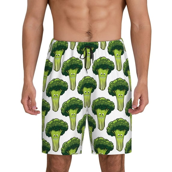 Wukai Cute Broccoli Men’s Short Pajama Pants With Pockets Soft Sleep Pj Shorts for Men-Small