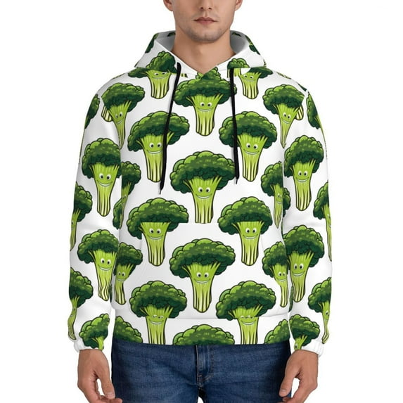 Wukai Cute Broccoli Print Men Hoodies Fleece Sweatshirts Long Sleeve Sweaters Pullover Fall Outfits Winter Clothes-XX-Large