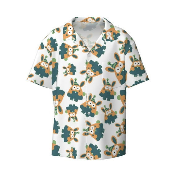 Wukai Cute Bunny Men's Casual Short-Sleeve Button Down Shirt - Lightweight Summer Dress Shirt for Daily Wear-Small
