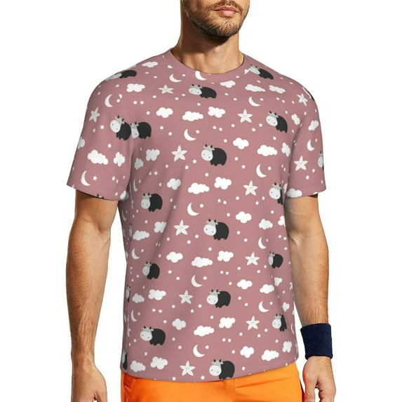 Wukai Cute Calf Print Men's Short-Sleeved Mesh T-Shirt,Quick-Dry Short Sleeve Workout T-Shirt-6X-Large