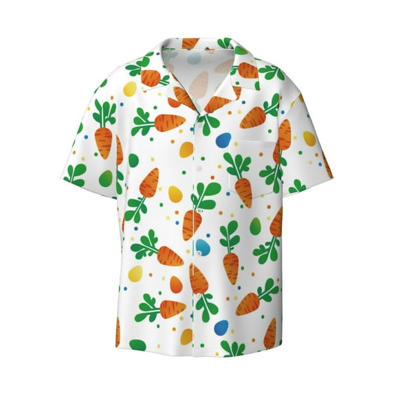 Wukai Cute Carrot Men's Casual Short-Sleeve Button Down Shirt - Lightweight Summer Dress Shirt for Daily Wear-3X-Large