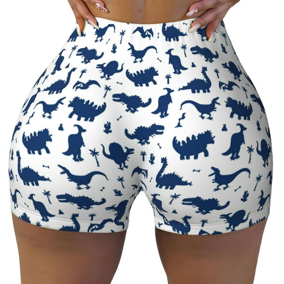 Wukai Cute Cartoon Dinosaur Print Pack Biker Shorts for Women Yoga Workout Gym Running Scrunch Active Shorts-Medium