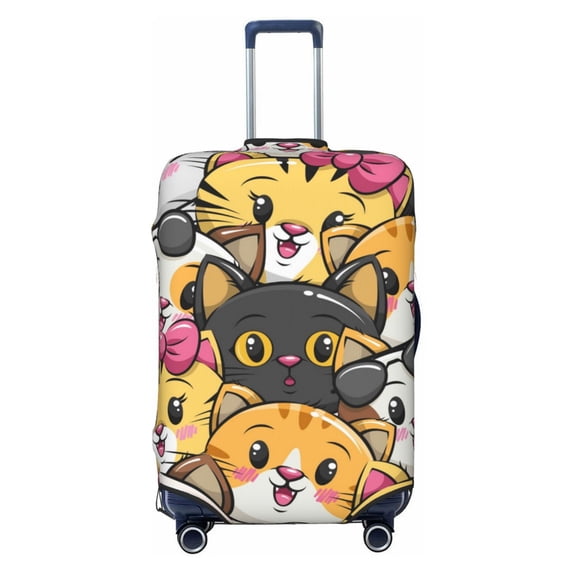 Wukai Cute Cat Cartoon Elastic Luggage Cover: Personalized Protection for Your Suitcase - Fits 19~29-inch, Washable & Durable Travel Companion-Large