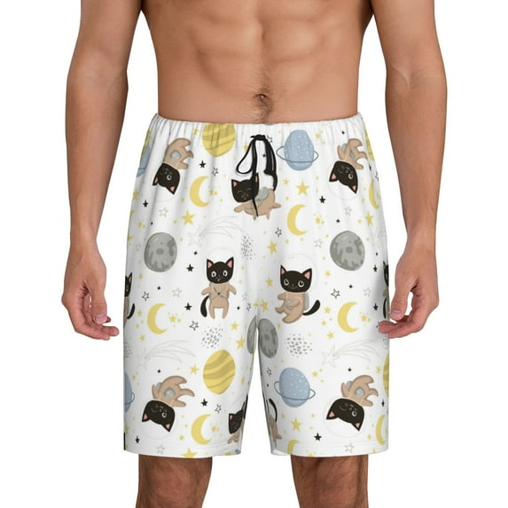 Wukai Cute Cat Men’s Short Pajama Pants With Pockets Soft Sleep Pj Shorts for Men-X-Large