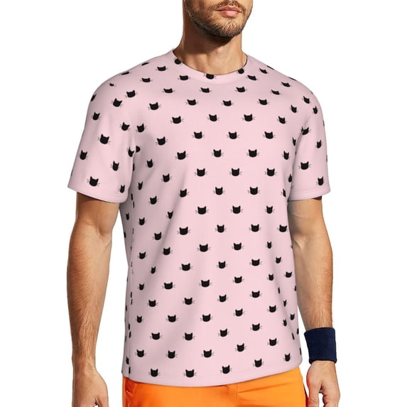 Wukai Cute Cat Print Men's Short-Sleeved Mesh T-Shirt,Quick-Dry Short Sleeve Workout T-Shirt-5X-Large