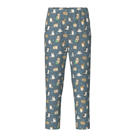 Wukai Cute Cats And Dogs Print Teenagers' Pajama Pant Sleep Pajama Lounge Pant PJ Bottoms with Pockets and Button Fly(Available in Big & Tall)-Medium