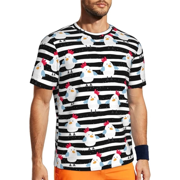 Wukai Cute Chicken Print Men's Short-Sleeved Mesh T-Shirt,Quick-Dry Short Sleeve Workout T-Shirt-Medium