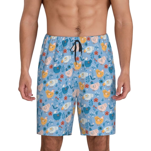 Wukai Cute Chickens and Flowers Men’s Short Pajama Pants With Pockets Soft Sleep Pj Shorts for Men-3X-Large