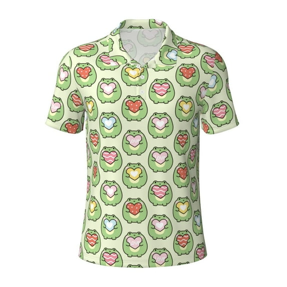 Wukai Cute Chubby Frog Men’s Polo Shirts,Quick-Dry Athletic Shirt,Classic Fit Shirts-3X-Large