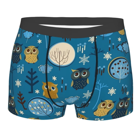 Wukai Cute Colorful Owls And Trees Print Men’s Underwear Breathable Boxer Briefs, Moisture Wicking & Breathable-