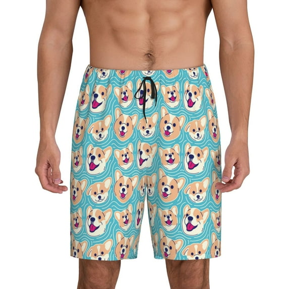 Wukai Cute Corgi Head Men’s Short Pajama Pants With Pockets Soft Sleep Pj Shorts for Men-Large
