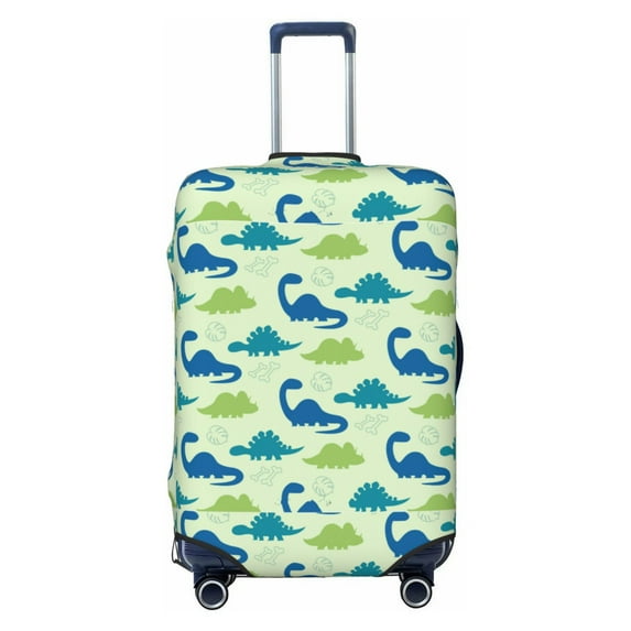 Wukai Cute Dinosaur Blue Green Elastic Luggage Cover: Personalized Protection for Your Suitcase - Fits 19~29-inch, Washable & Durable Travel Companion-Large