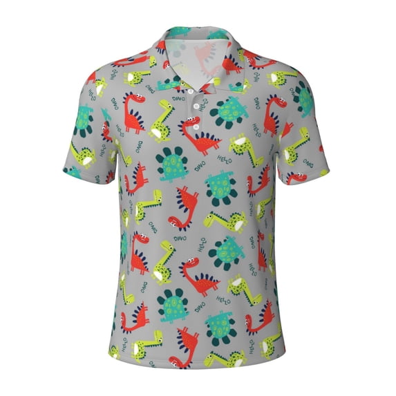 Wukai Cute Dinosaur Men’s Polo Shirts,Quick-Dry Athletic Shirt,Classic Fit Shirts-Small