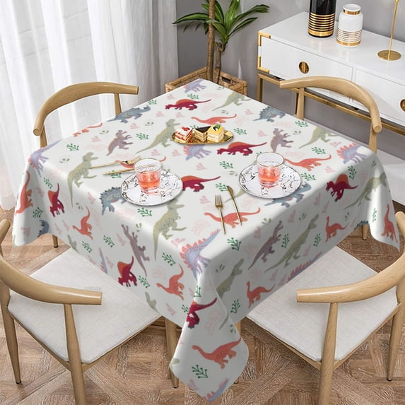 Wukai Cute Dinosaur Waterproof Tablecloth for Kitchen Dining, Fits Square Tables for 2-4 Seats -60"x60"