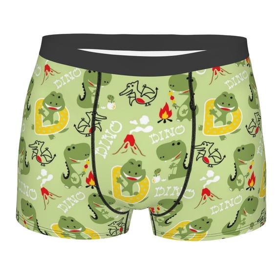 Wukai Cute Dinosaurs Cartoon Print Men’s Underwear Breathable Boxer Briefs, Moisture Wicking & Breathable-Large