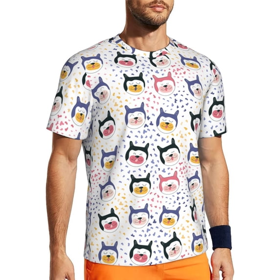 Wukai Cute Dog Print Men's Short-Sleeved Mesh T-Shirt,Quick-Dry Short Sleeve Workout T-Shirt-5X-Large