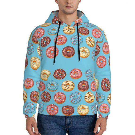 Wukai Cute Donut Print Men Hoodies Fleece Sweatshirts Long Sleeve Sweaters Pullover Fall Outfits Winter Clothes-3X-Large