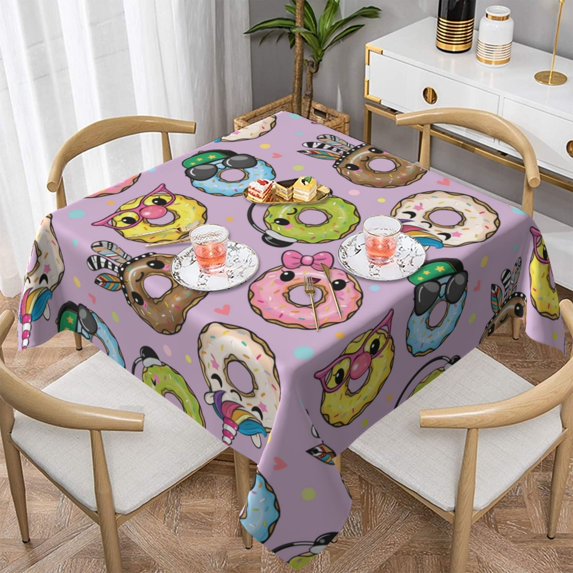 Wukai Cute Donuts Waterproof Tablecloth for Kitchen Dining, Fits Square Tables for 2-4 Seats -54"x54"