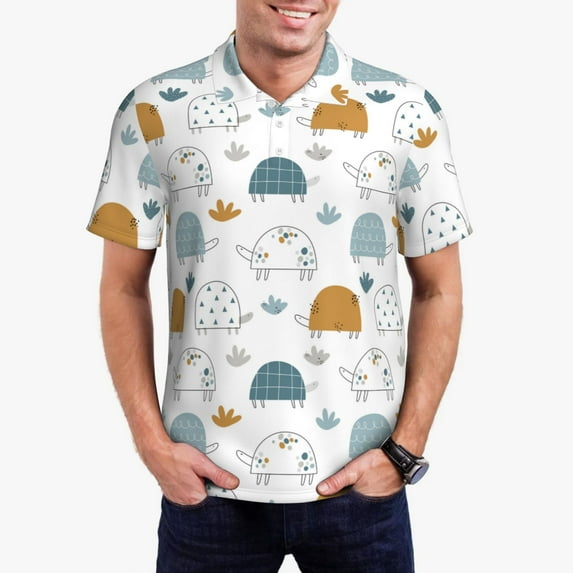 Wukai Cute Doodle Turtles Men’s Polo Shirts Sleeve,Camisas Polo Para Hombre,True Classic Tees Men-Large