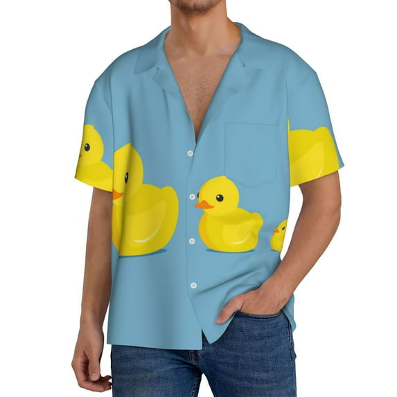 Wukai Cute Ducky Men's Casual Short-Sleeve Button Down Shirt,Cuban Shirts for Men,Mens Short Sleeve Dress Shirts-X-Large
