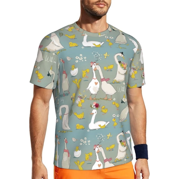Wukai Cute Farm Birds Print Men's Short-Sleeved Mesh T-Shirt,Quick-Dry Short Sleeve Workout T-Shirt-4X-Large