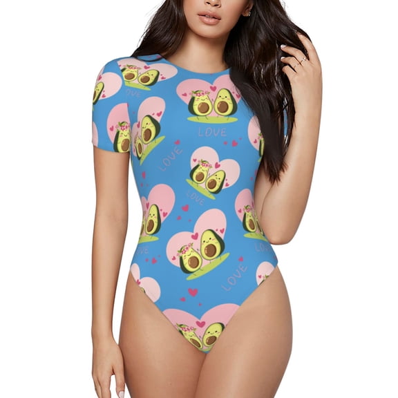 Naloa Avocado Lovers Women's Short-Sleeved Onesie, One-Piece Swimsuit for Parties, dates, clubs - XX-Large