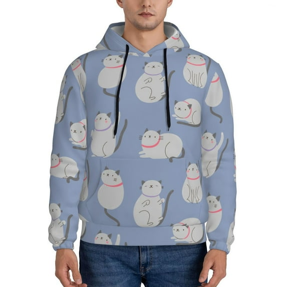 Wukai Cute Fat Cat Print Men Hoodies Fleece Sweatshirts Long Sleeve Sweaters Pullover Fall Outfits Winter Clothes-Small
