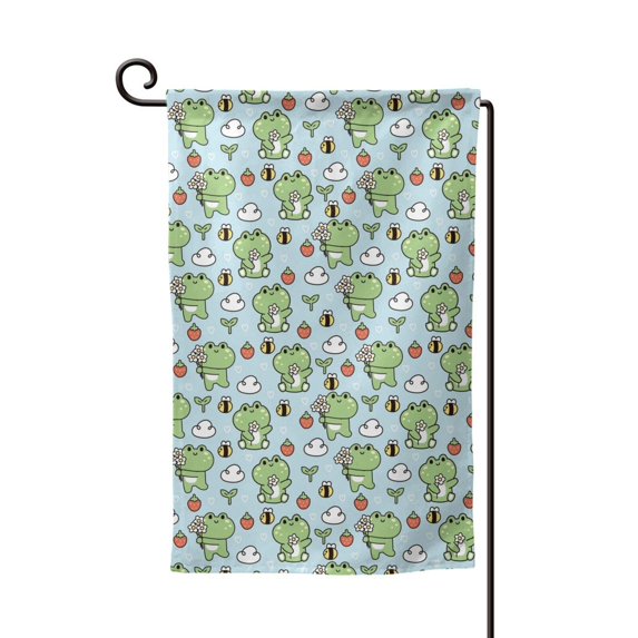 Wukai Cute Floral Frog Print Garden Flag 12.5x18 Inch Double Sided Sun-resistant Rain-resistant, Wrinkle-resistant Colorfast(Only Flag)