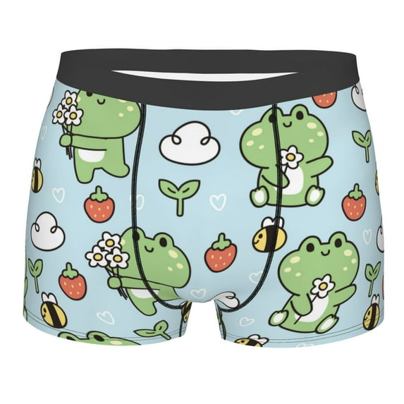 Wukai Cute Floral Frog Print Men’s Underwear Breathable Boxer Briefs, Moisture Wicking & Breathable-XX-Large