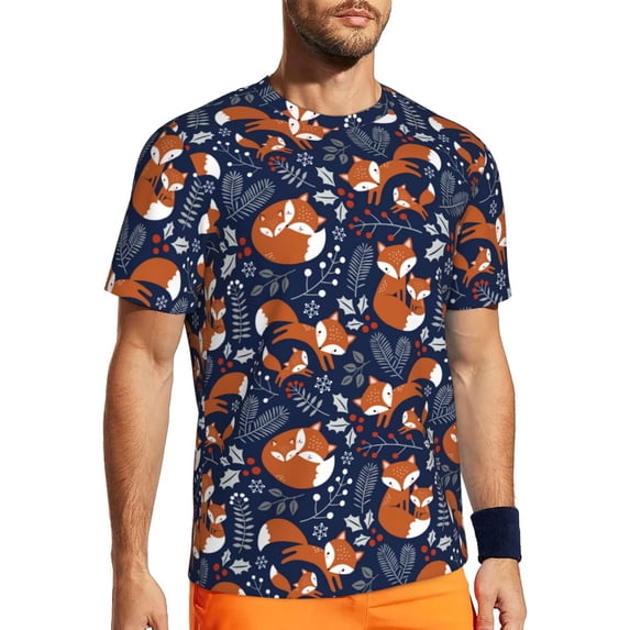 Wukai Cute Foxes Print Men's Short-Sleeved Mesh T-Shirt,Quick-Dry Short Sleeve Workout T-Shirt-X-Small