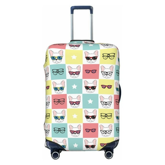 Wukai Cute French Bulldog Elastic Luggage Cover: Personalized Protection for Your Suitcase - Fits 19~29-inch, Washable & Durable Travel Companion-X-Large