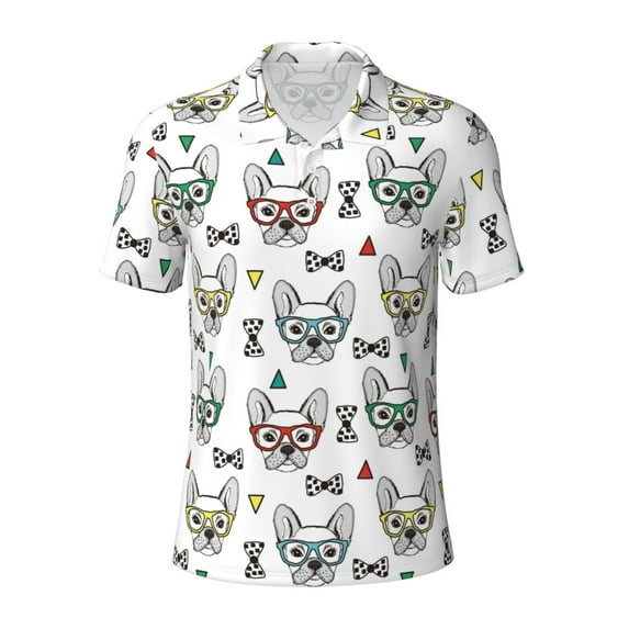 Wukai Cute French Bulldog Men’s Polo Shirts,Quick-Dry Athletic Shirt,Classic Fit Shirts-4X-Large