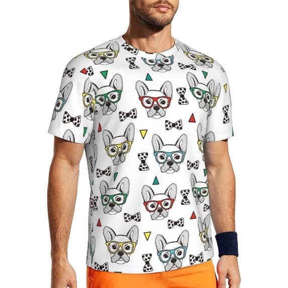 Wukai Cute French Bulldog Print Men's Short-Sleeved Mesh T-Shirt,Quick-Dry Short Sleeve Workout T-Shirt-XX-Large