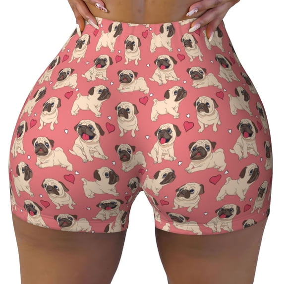 Wukai Cute French Bulldog Print Pack Biker Shorts for Women Yoga Workout Gym Running Scrunch Active Shorts-Small