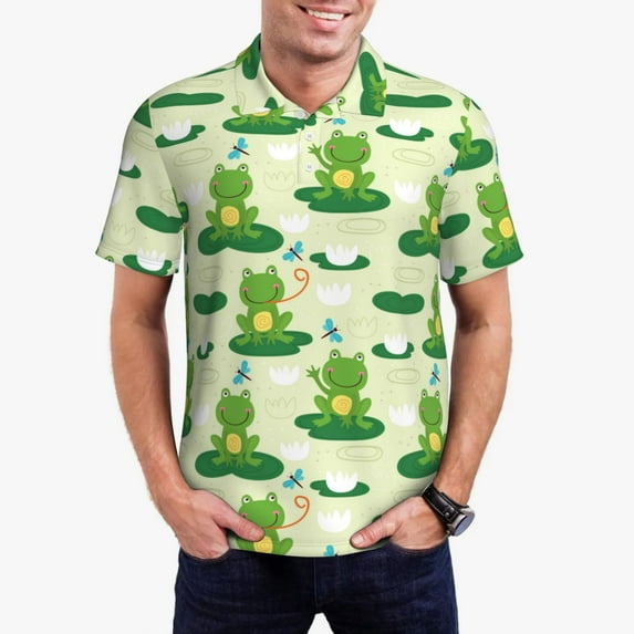 Wukai Cute Frog1 Men’s Polo Shirts Sleeve,Camisas Polo Para Hombre,True Classic Tees Men-Small