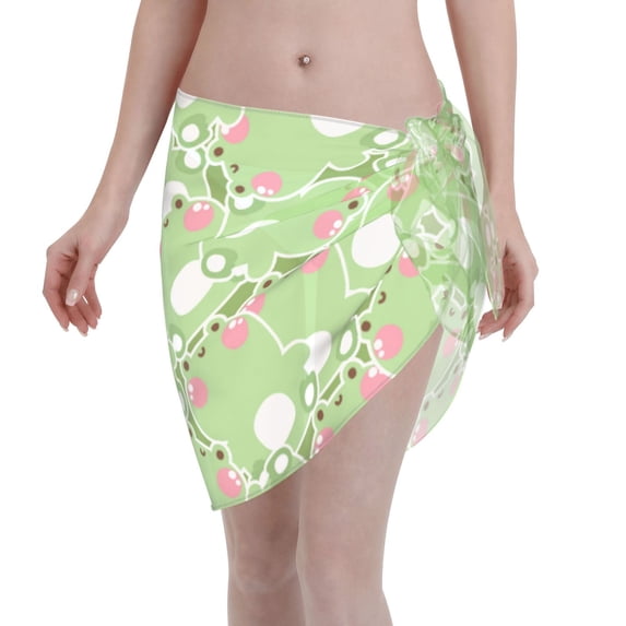 Wukai Cute Frog2 Women’s Short Sarongs Beach Wrap Bikini Bottom Short Skirt Chiffon Scarf for Swimwear