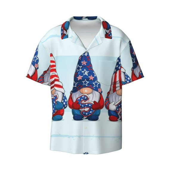 Wukai Cute Gnomes in USA1 Men's Casual Short-Sleeve Button Down Shirt - Lightweight Summer Dress Shirt for Daily Wear-XX-Large
