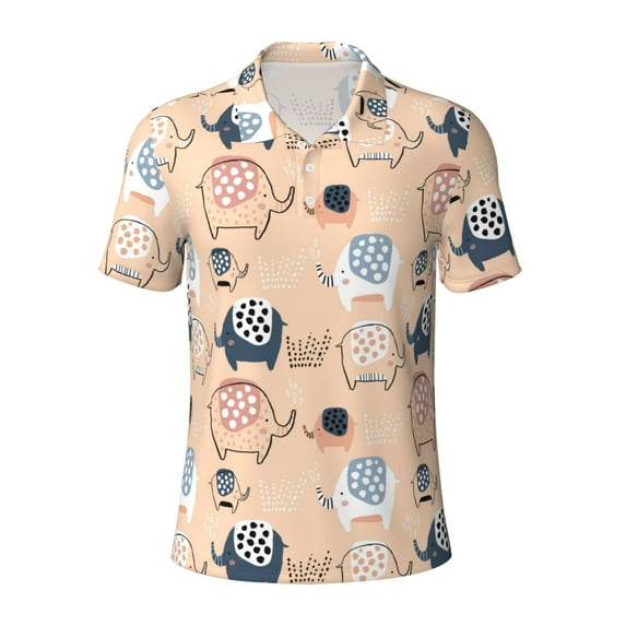 Wukai Cute Ink Drawn Elephants Men’s Polo Shirts,Quick-Dry Athletic Shirt,Classic Fit Shirts-Medium
