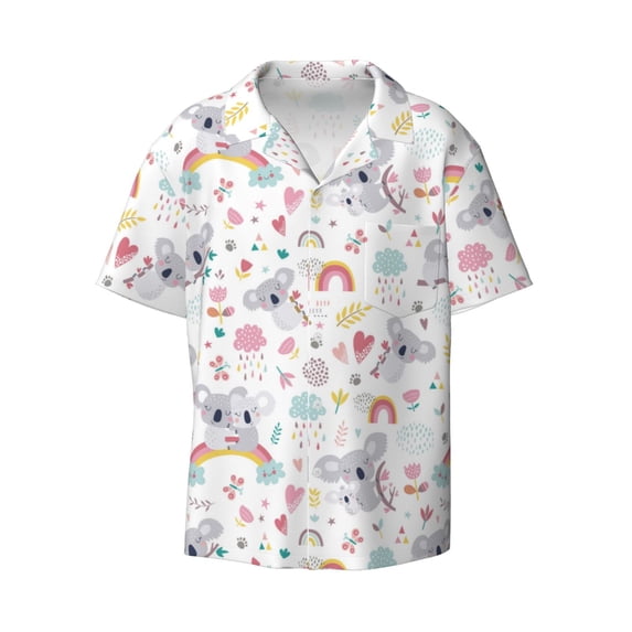 Wukai Cute Koala Men's Casual Short-Sleeve Button Down Shirt - Lightweight Summer Dress Shirt for Daily Wear-XX-Large