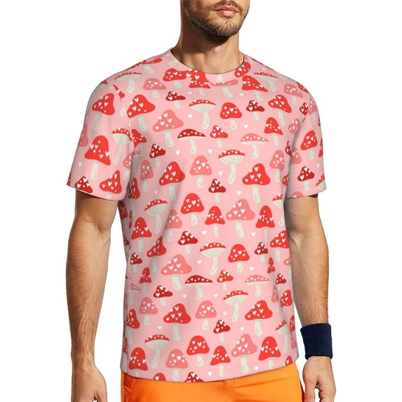 Wukai Cute Mushroom1 Print Men's Short-Sleeved Mesh T-Shirt,Quick-Dry Short Sleeve Workout T-Shirt-5X-Large
