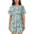 thumbnail image 1 of Wukai Cute Otters Print Women's Pajama Set - Short-Sleeve Top and Shorts with Elastic Waistband and Pockets for Loungewear, Yoga, and Casual Wear-4X-Large, 1 of 6