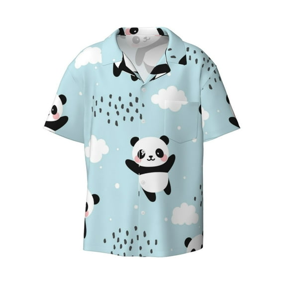 Wukai Cute Panda Bear Men's Casual Short-Sleeve Button Down Shirt - Lightweight Summer Dress Shirt for Daily Wear-X-Large