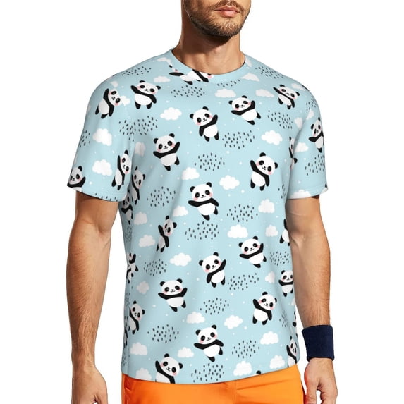 Wukai Cute Panda Bear Print Men's Short-Sleeved Mesh T-Shirt,Quick-Dry Short Sleeve Workout T-Shirt-