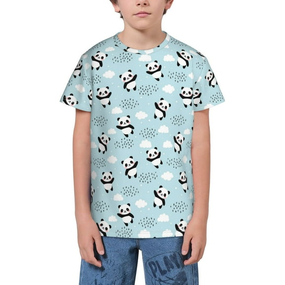 Wukai Cute Panda Bear Youth Unisex Short Sleeve T-Shirt for Boys, Girls, Teens, and Kids-X-Small